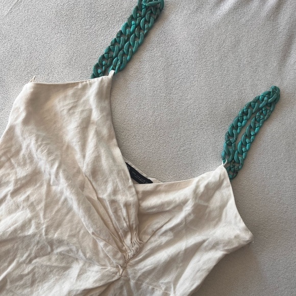 NWT Zara Linen Blend Jumpsuit with Chain Straps M Oyster White - Picture 6 of 15